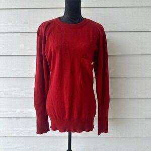 VTG 80s Chanel 100% Cashmere Sweater Womens Large Red Made In Scotland Luxury